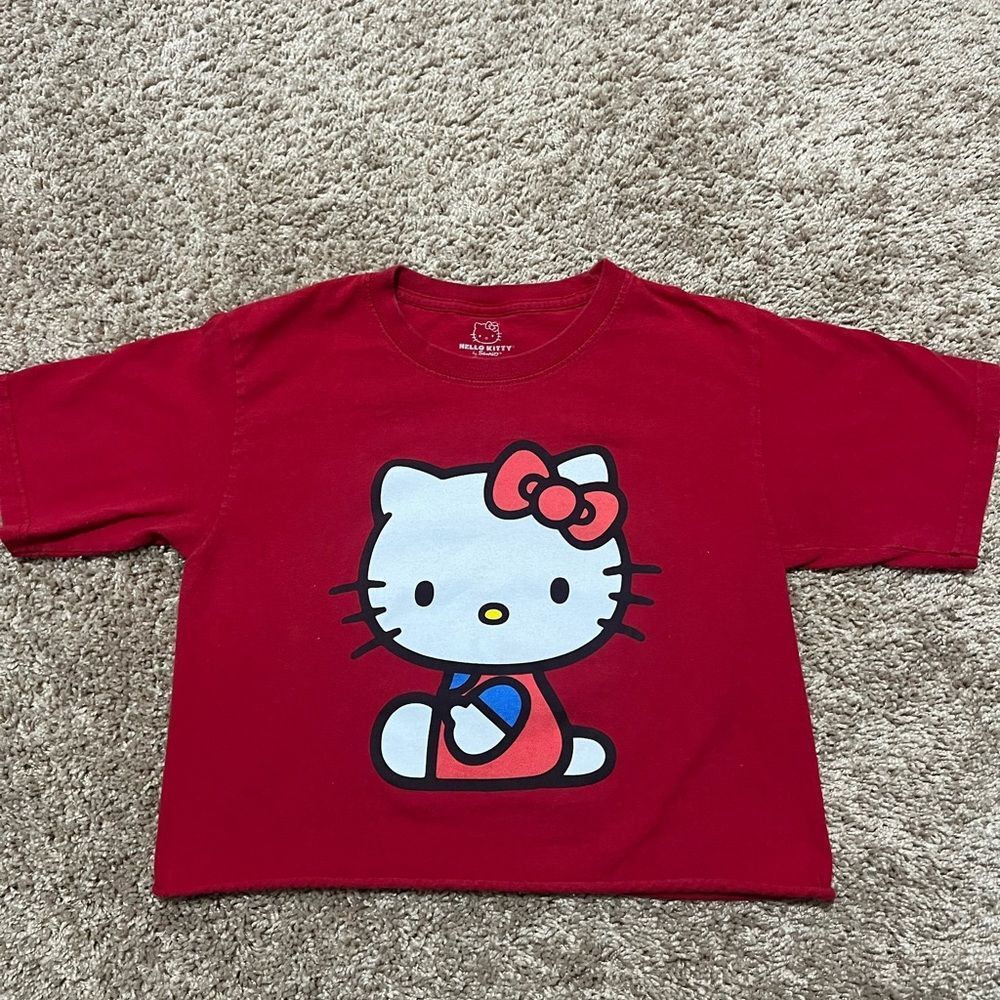 Hello Kitty Red Classic Character Print Cropped T-Shirt